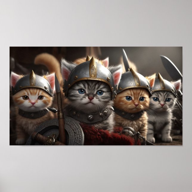 Poster Cute Kittens en guerriers viking (Devant)