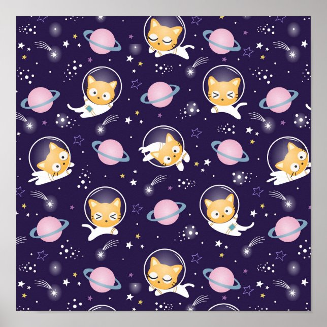 Poster Cute Kitty Chat Astronauts Motif (Devant)
