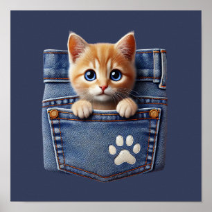 Poster Cute Kitty Chat dans la poche Denim
