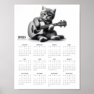 Poster Cute Kitty Chat Guitariste dans Bow Cravate 2025 C