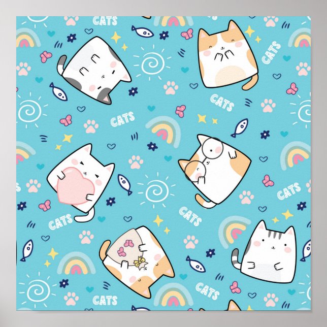 Poster Cute Kitty Chat Motif Whimsical (Devant)