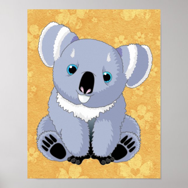 Poster Cute Koala avec Arrière - plan floral (Devant)