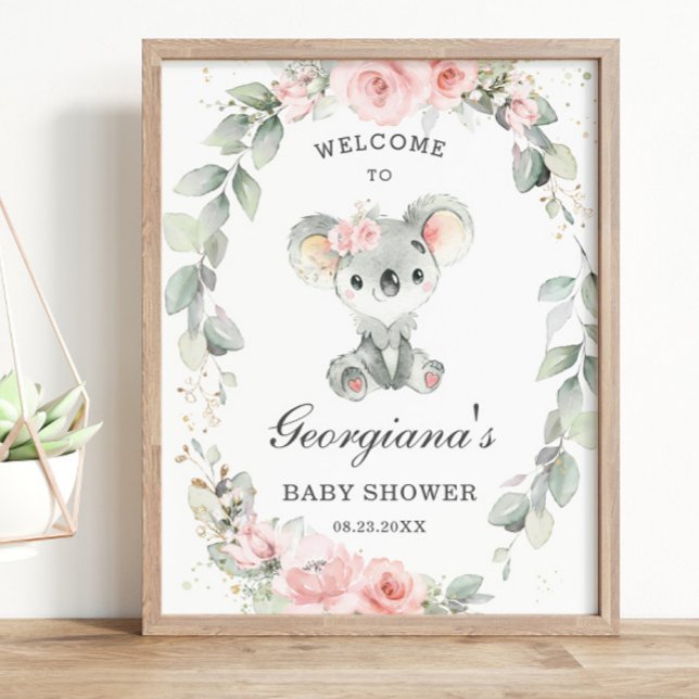 Poster Cute Koala Rose Baby shower Floral Sage Vert (Créateur téléchargé)