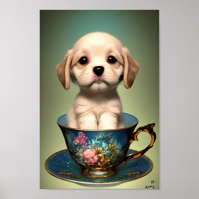 Poster Cute Labrador Puppy dans une Tea-up (Devant)
