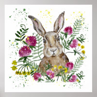 Cute lapin en fleurs d'aquarelle