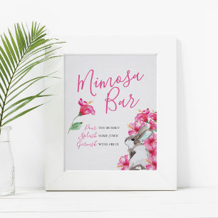 Poster Cute lapin et Fleur Rose Bar Mimosa
