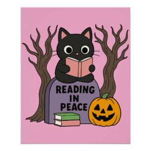 Poster Cute lecture de chat noir en paix