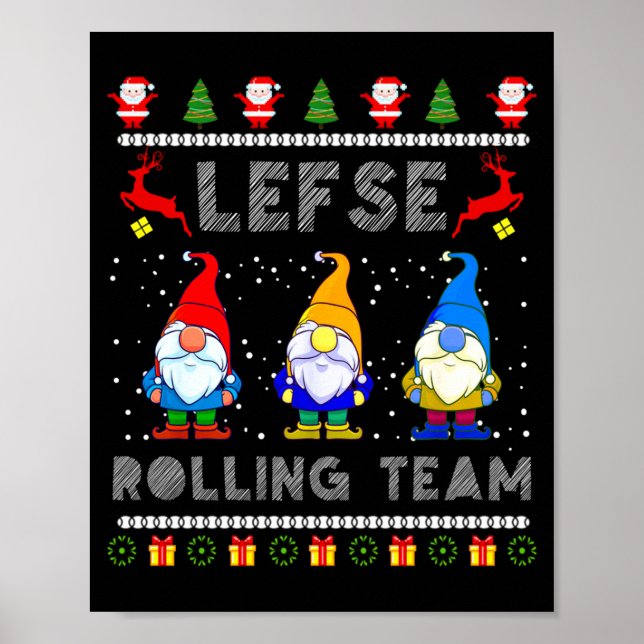 Poster Cute Lefse Rolling Team Norwegian Gnomes Ugly Xmas (Devant)