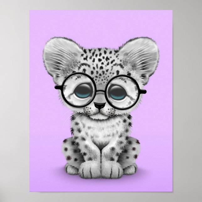 Poster Cute Léopard de Neige Portant des lunettes sur vio (Devant)