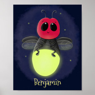 Poster Cute lightning bug firefly cartoon illustration
