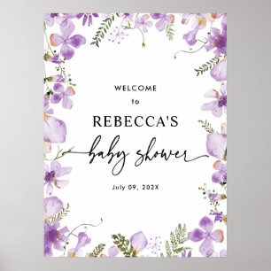 Poster Cute Lilac Baby shower Fleur sauvage Bienvenue Aff