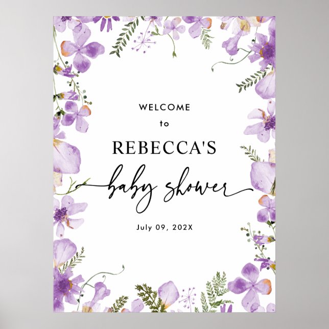 Poster Cute Lilac Baby shower Fleur sauvage Bienvenue Aff (Devant)