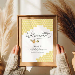 Poster Cute Little Bees Honeycomb Baby shower Bienvenue
