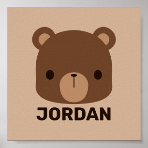 Poster Cute Little Brown Bear with Personalized Name Post