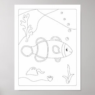 Poster Cute Little Fish Antistress Livre de coloration