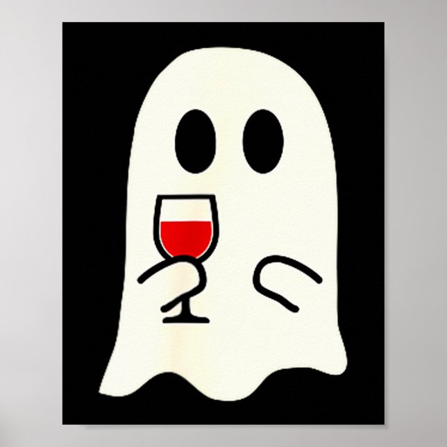 Poster Cute Little Ghost Red Wine Gl Halloween  (Devant)