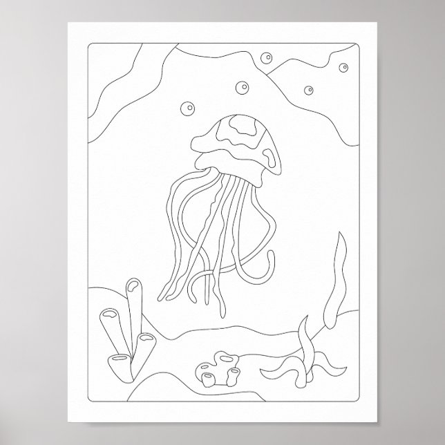 Poster Cute Little Jellyfish Antistress Livre de colorati (Devant)