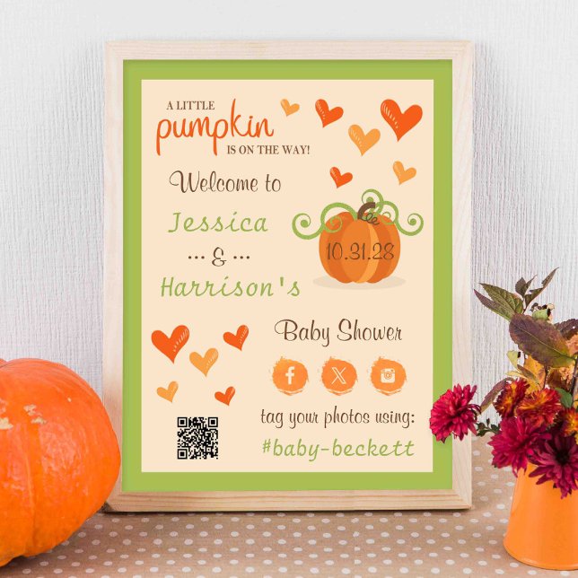 Poster Cute Little Pumpkin Baby Shower Welcome Sign  (Créateur téléchargé)
