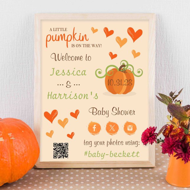 Poster Cute Little Pumpkin Baby Shower Welcome Sign  (Créateur téléchargé)