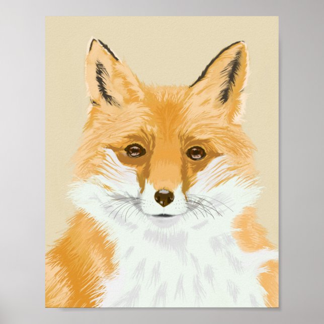 Poster Cute Little Red Fox - transparent sur beige. (Devant)
