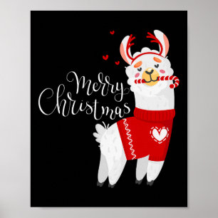 Poster Cute Llama Avec Sucre de canne Joyeux Noël
