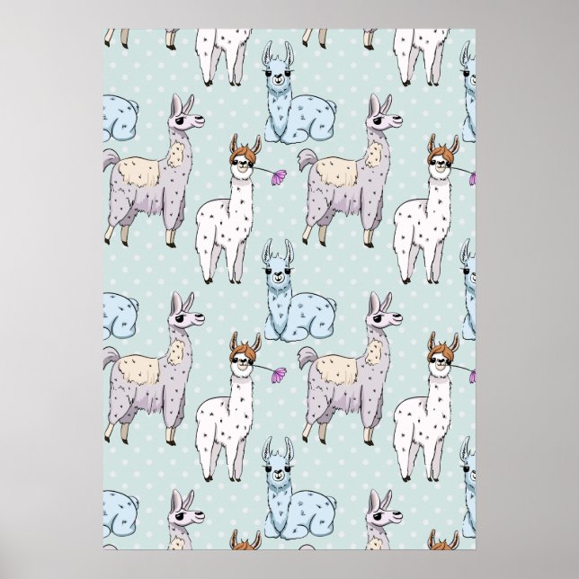 Poster Cute Llama Motif Pois (Devant)