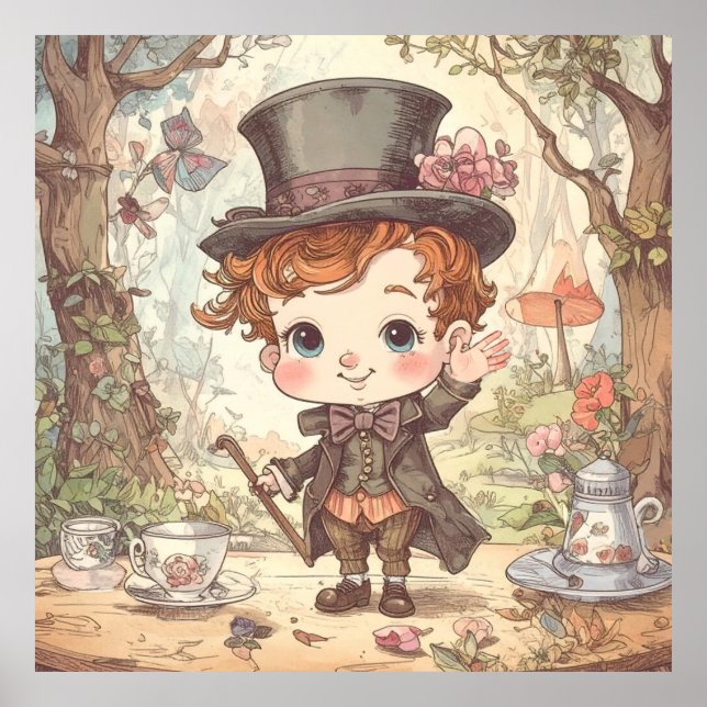 Poster Cute Mad Hatter Whimsical Wonderland Woodland Art (Devant)
