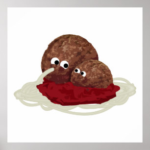 Poster Cute Meatball Manger Spaghetti