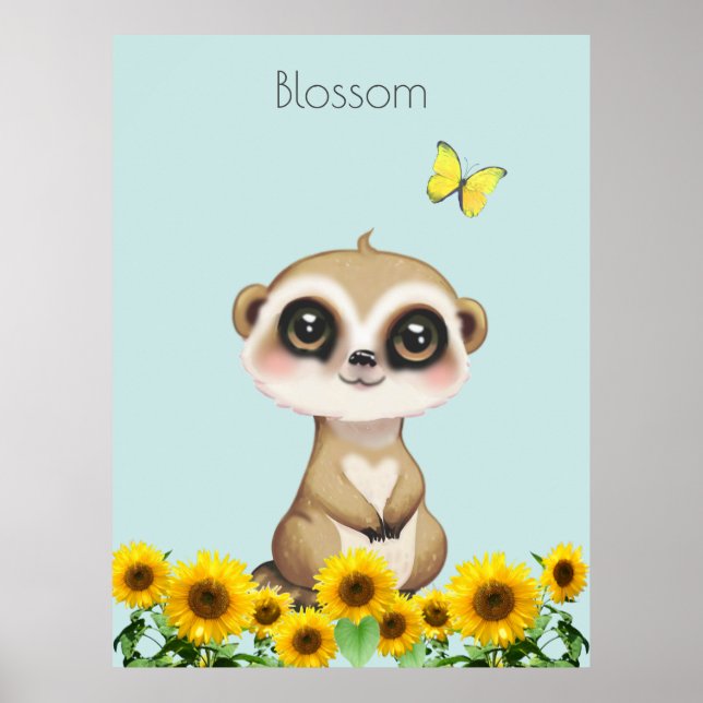 Poster Cute Meerkat et Sunflowers (Devant)