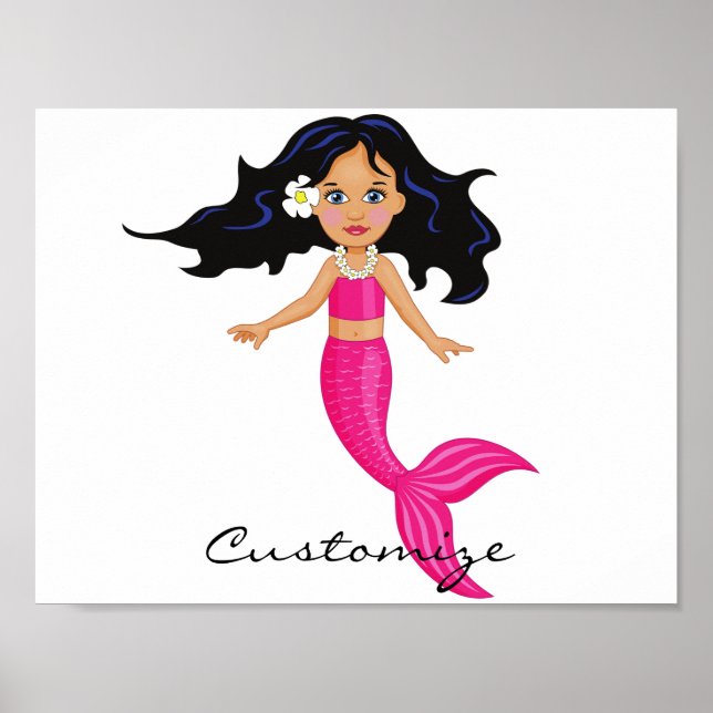 Poster Cute Mermaid à queue rose Thunder_Cove (Devant)