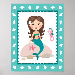 Poster Cute mermaid wall art print for girls rooms
