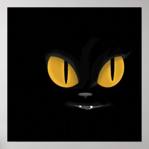 Poster Cute Mischievous Black Cat  with Fangs