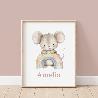 Poster Cute Mouse Arc-en-ciel avec nom bébé Nourriture Mu