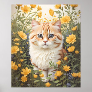 Poster Cute Munchkin Chat Et Fleurs De Tasse À Beurre