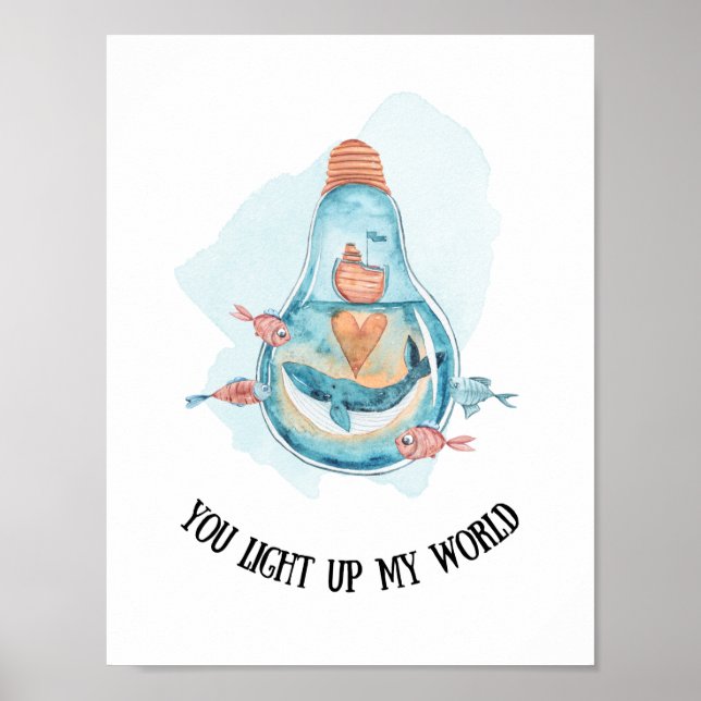 Poster Cute Nautique Bleu Baleine Nautique Nourriture / S (Devant)