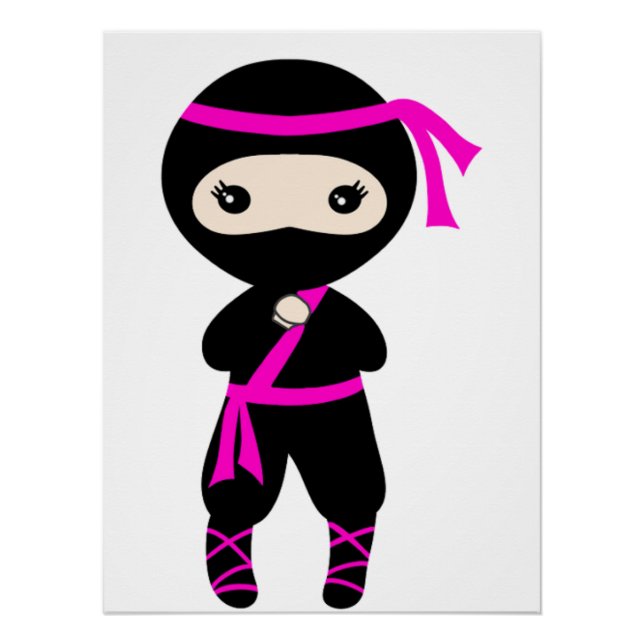 Poster Cute Ninja Enfants Guerrier Fille Anniversaire per (Devant)
