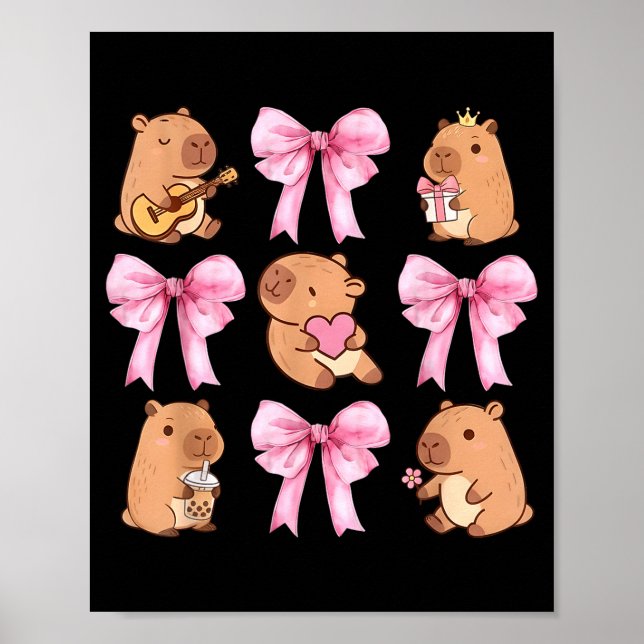 Poster Cute Nk Coquette Bow Kawaii Capybara Lover  (Devant)
