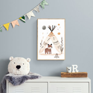 Poster Cute Nursery Bohemian Camping Scène