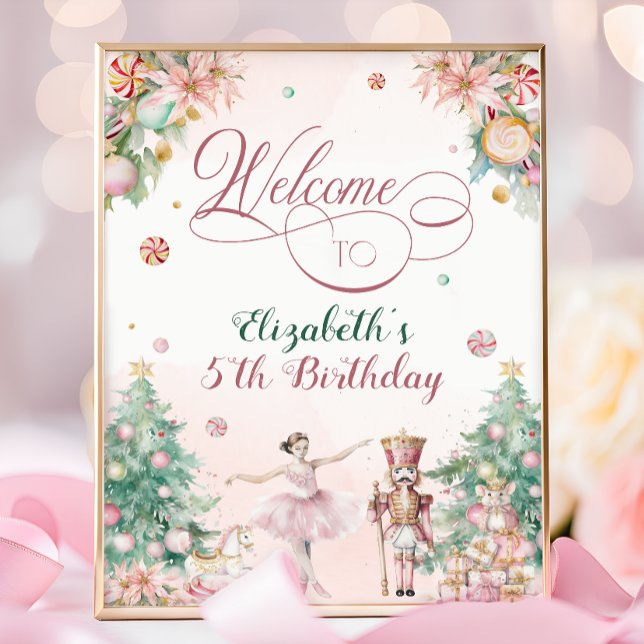 Poster Cute Nutcracker Girls Birthday Party Welcome Sign (Créateur téléchargé)