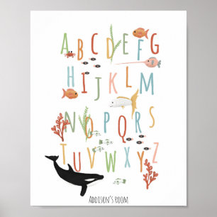 Poster Cute Ocean Alphabet éducatif Nourriture neutre