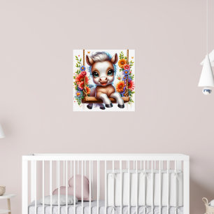 Poster Cute oiseau cheval pépinière