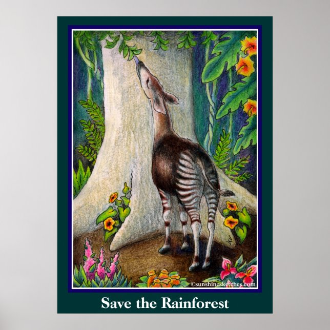 Poster Cute Okapi Sauvez la forêt tropicale (Devant)