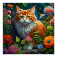Cute Orange Chat en Fleurs