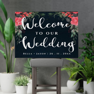 Poster Cute Orange Peach Floral Bienvenue à Notre Mariage