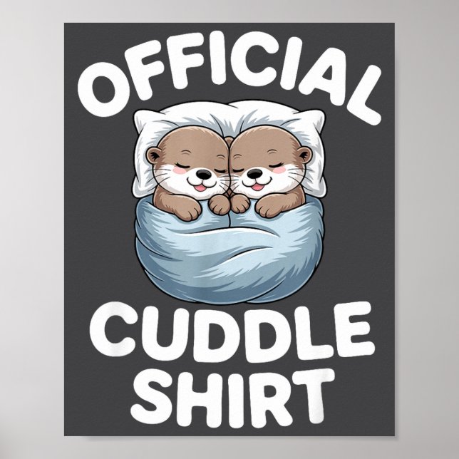 Poster Cute Otter Couple Cozy Cuddle  (Devant)
