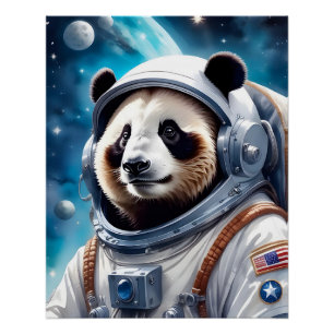 Poster Cute ours Panda en costume d'astronaute dans l'esp