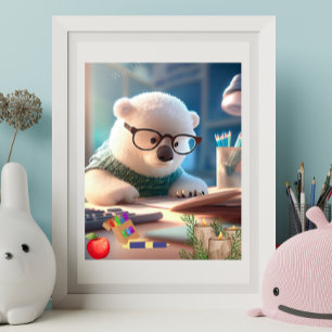 Poster Cute Ours Polaire faisant des oeuvres artisanales