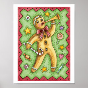 Poster Cute pain d'épices Homme soufflant la corne, bonbo