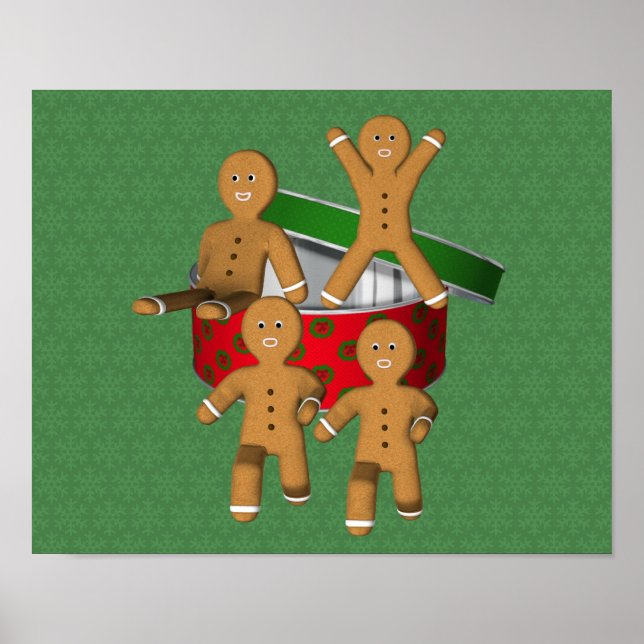 Poster Cute pain d'épices Hommes biscuits Noël Fêtes (Devant)