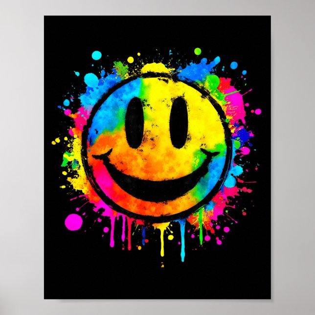 Poster Cute Paint Splash Happy Smile Face 70s Tie Dye Smi (Devant)